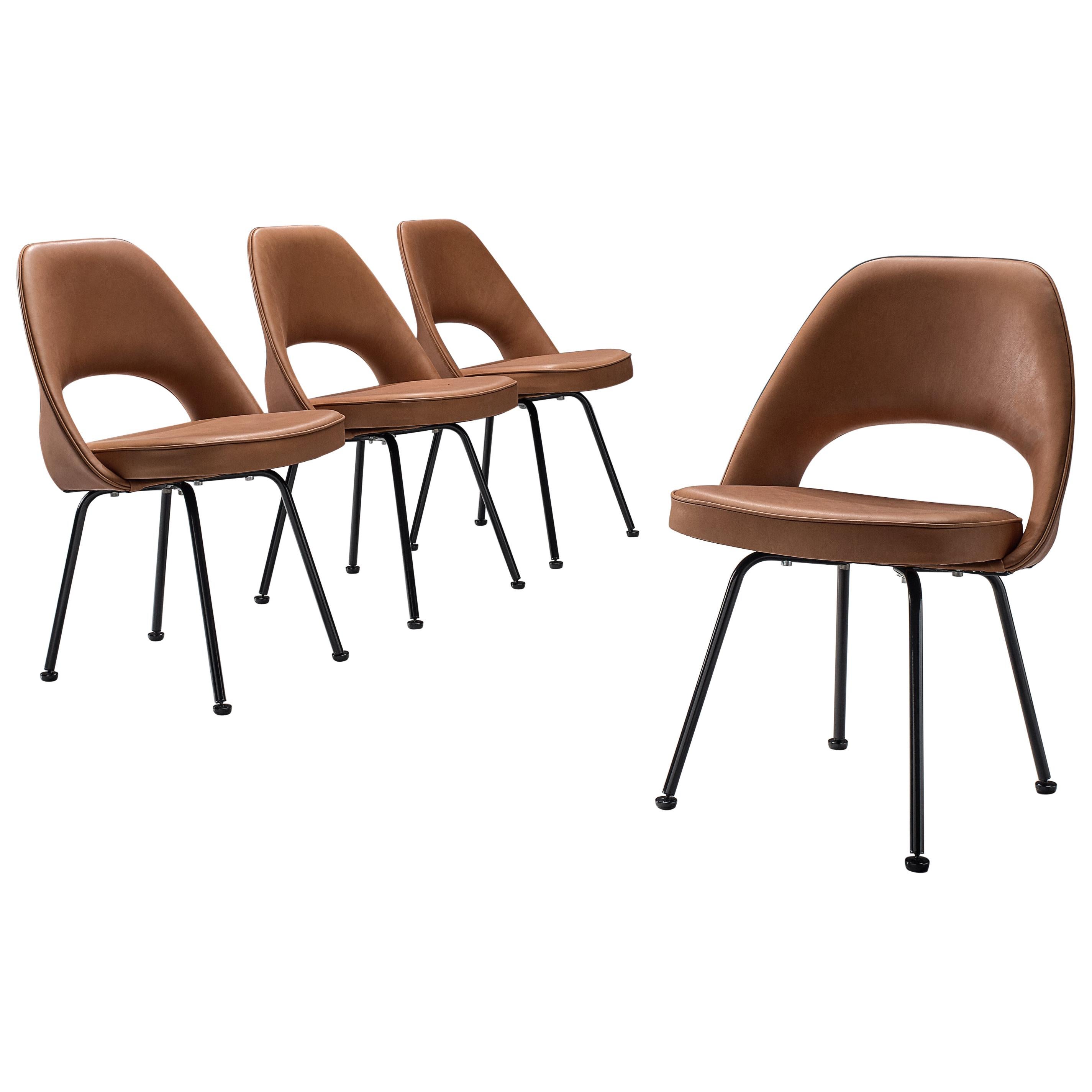 Eero Saarinen for Knoll International Dining Chairs in Brown Leather