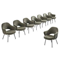 Eero Saarinen for Knoll International Set of Eight Dining Chairs in Velvet