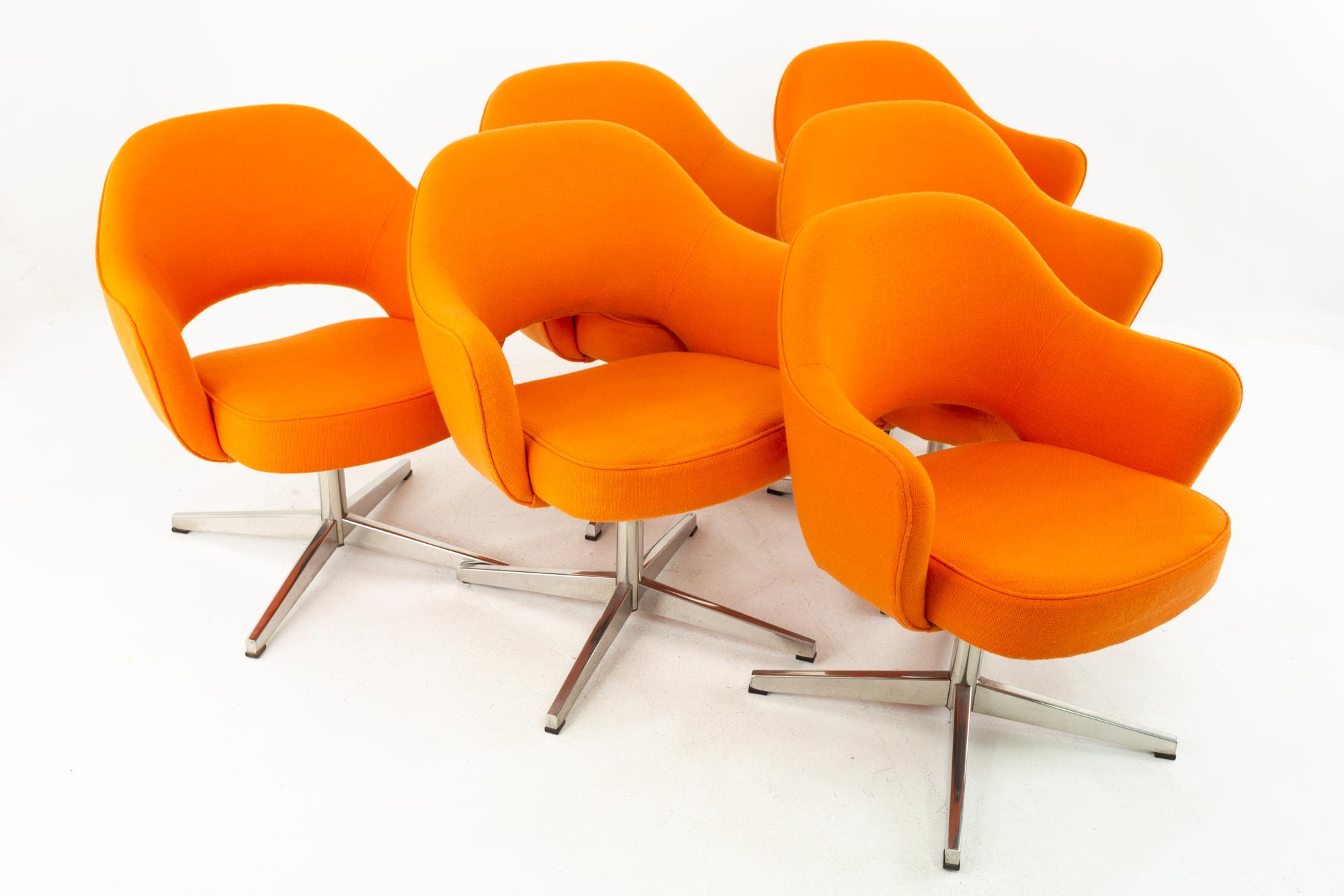 Upholstery Eero Saarinen for Knoll MCM Orange Tweed Executive Office Dining Chairs, 6