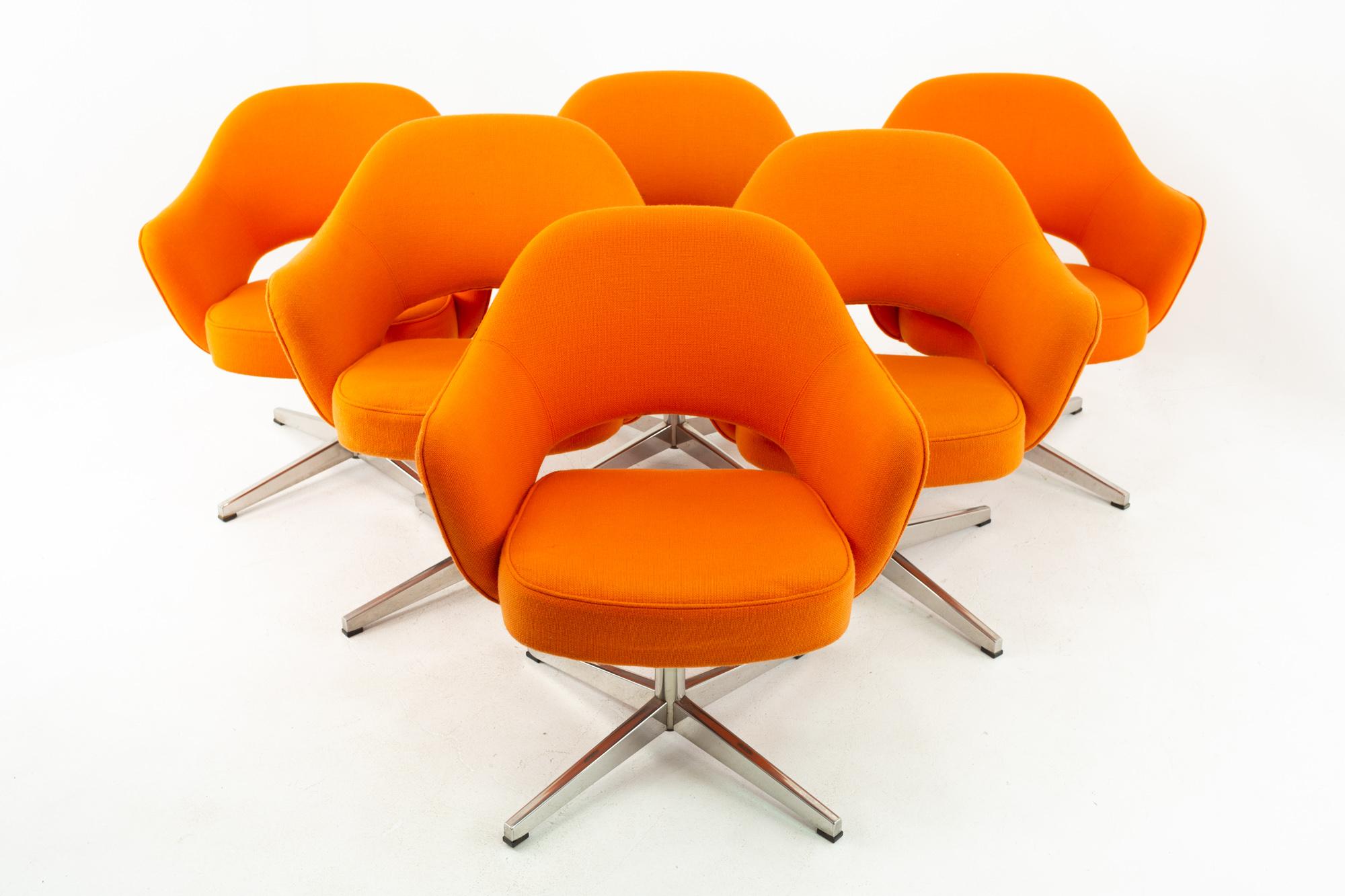 Eero Saarinen for Knoll MCM Orange Tweed Executive Office Dining Chairs, 6 1