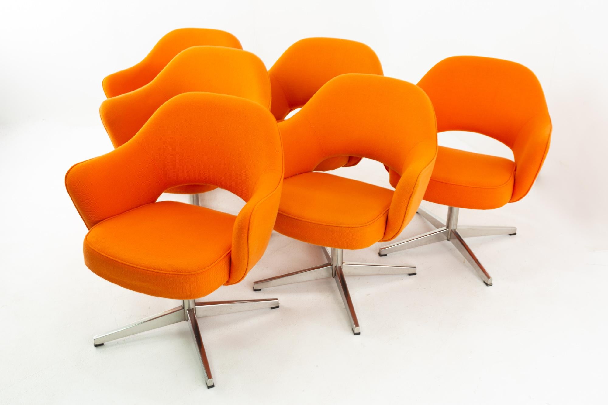 Eero Saarinen for Knoll MCM Orange Tweed Executive Office Dining Chairs, 6 2