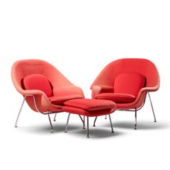 Eero Saarinen for Knoll Mid Century Medium Womb Chairs - Pair with Ottoman