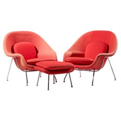 Eero Saarinen for Knoll Mid Century Medium Womb Chairs - Pair with Ottoman