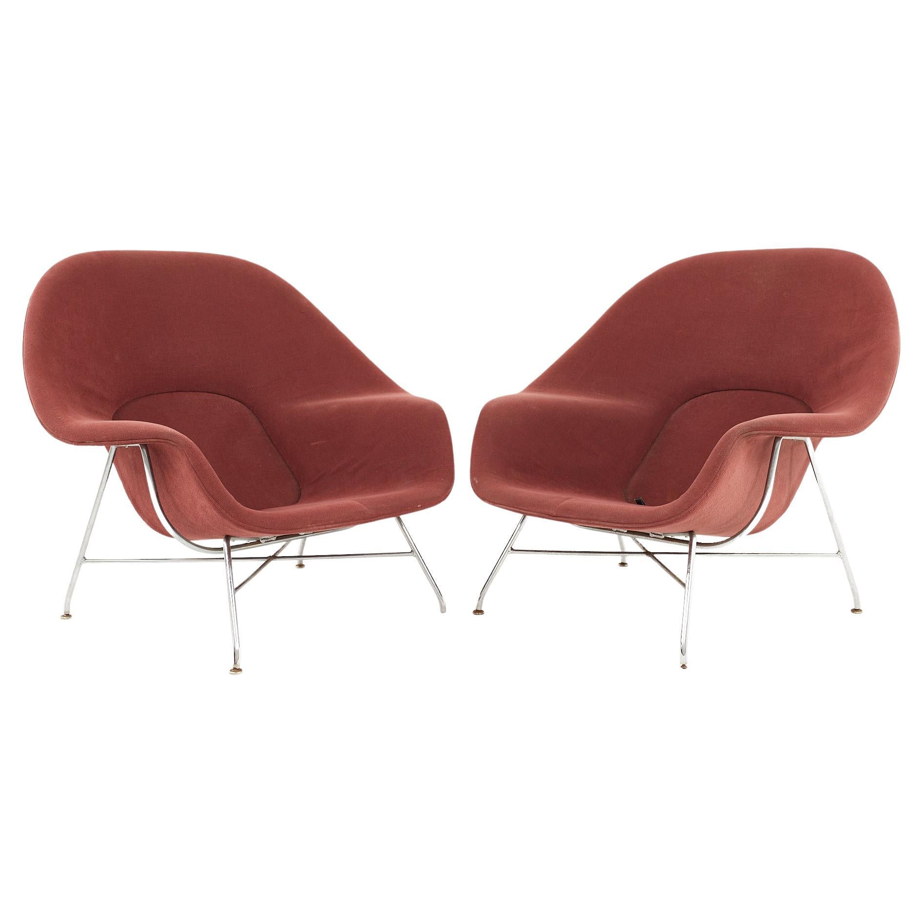 Eero Saarinen for Knoll Mid Century Womb Chair with Chrome Frame, Set of 2