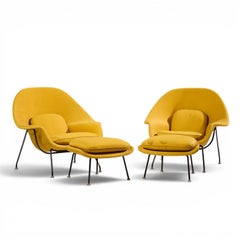 Eero Saarinen for Knoll Mid Century Womb Lounge Chairs with Ottomans - Pair