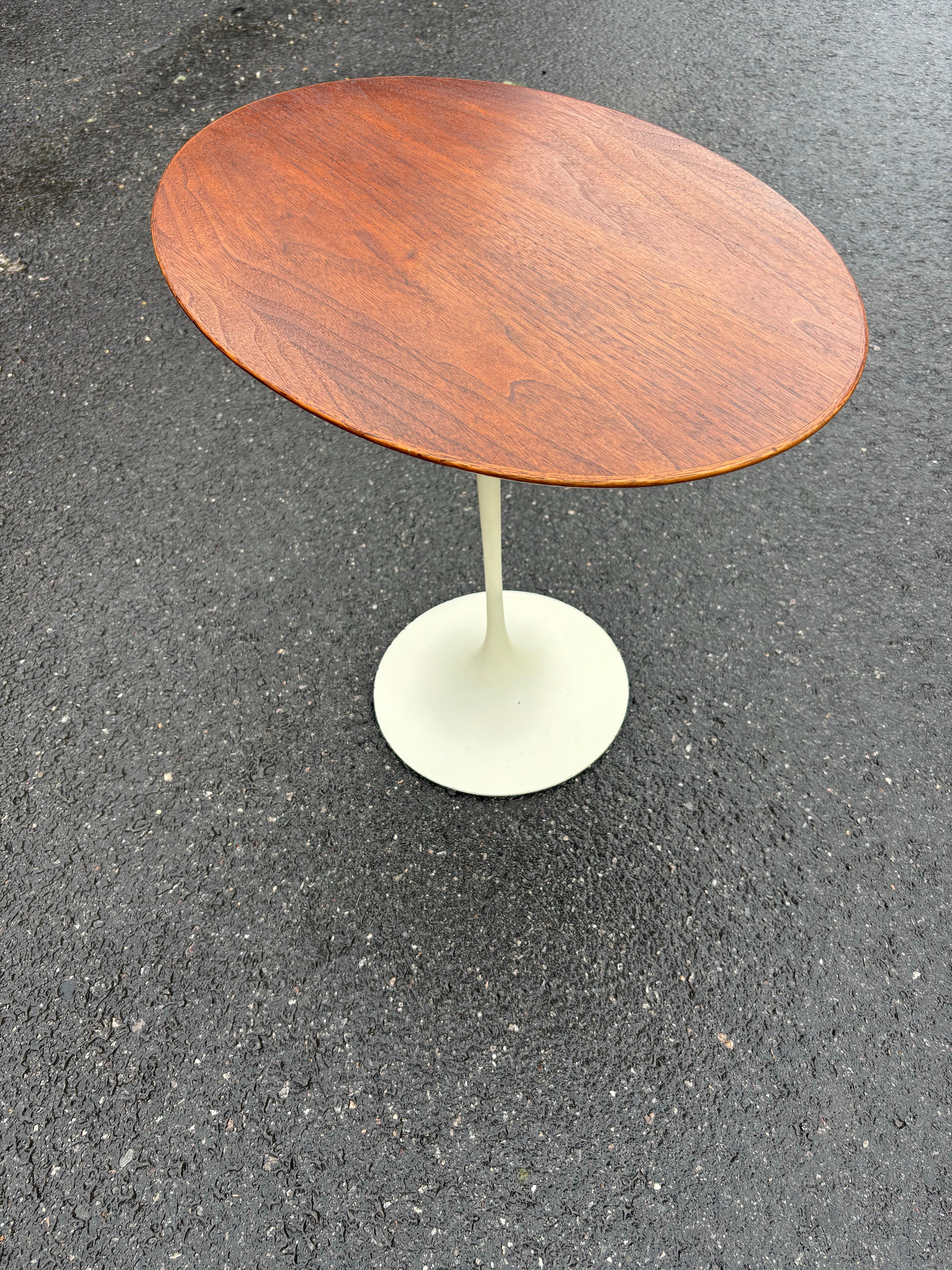 Mid-20th Century Eero Saarinen for Knoll 1960's Iron Base Oval Walnut Side Table For Sale