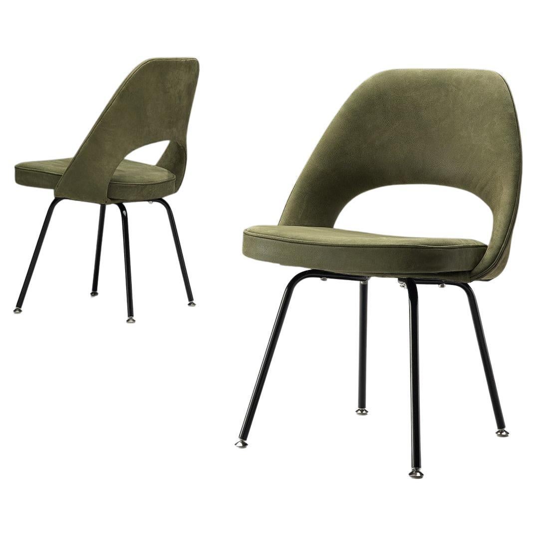 Paire de chaises de salle à manger en cuir vert Eero Saarinen pour Knoll 