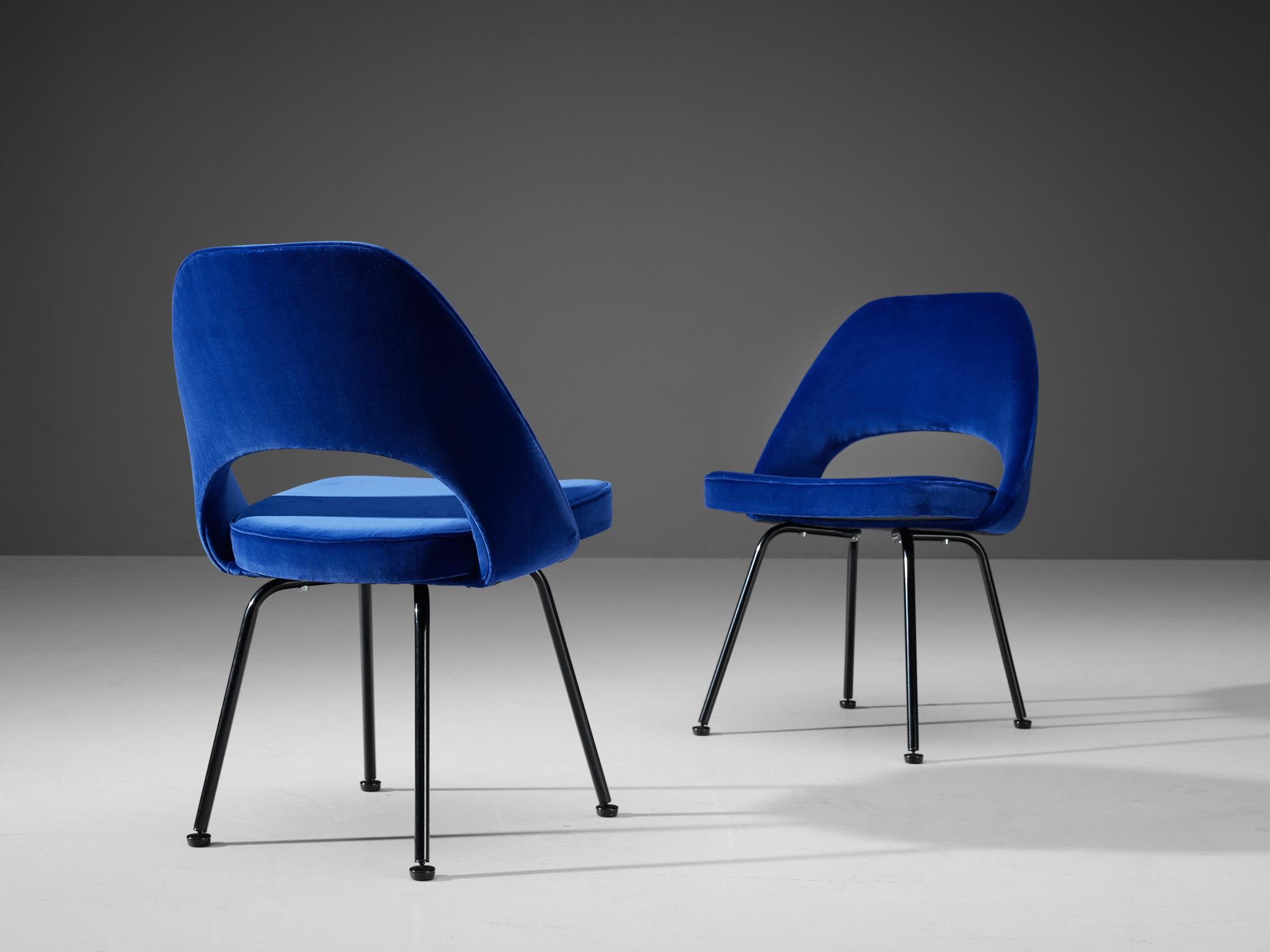 Late 20th Century Eero Saarinen for Knoll Pair of Dining Chairs in Lapis Lazuli Velvet Upholstery