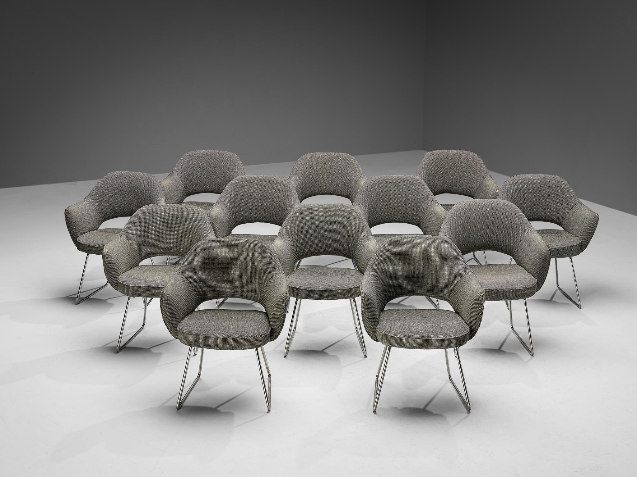 Eero Saarinen for Knoll International, set of twelve ‘Conference’ armchairs, original fabric, chromed metal, France, Paris, designed in 1957

This large set of armchairs were commissioned by the UNESCO Headquarters located in Paris. This iconic