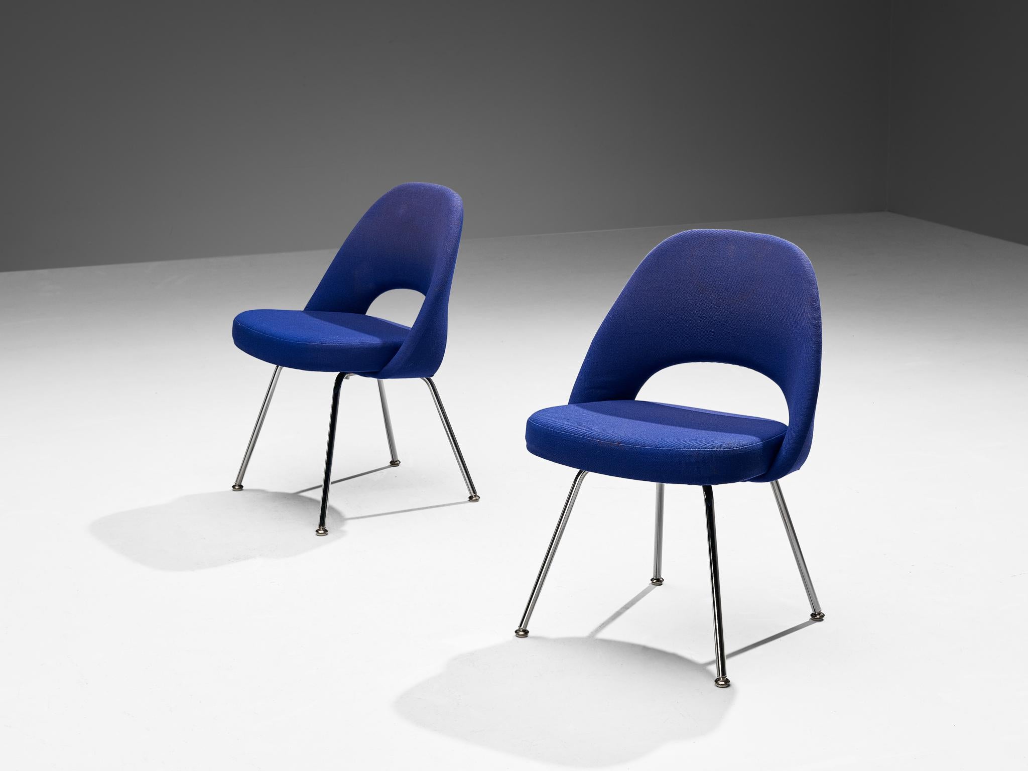 Mid-20th Century Eero Saarinen for Knoll Set of Four Dining Chairs in Blue Upholstery  For Sale