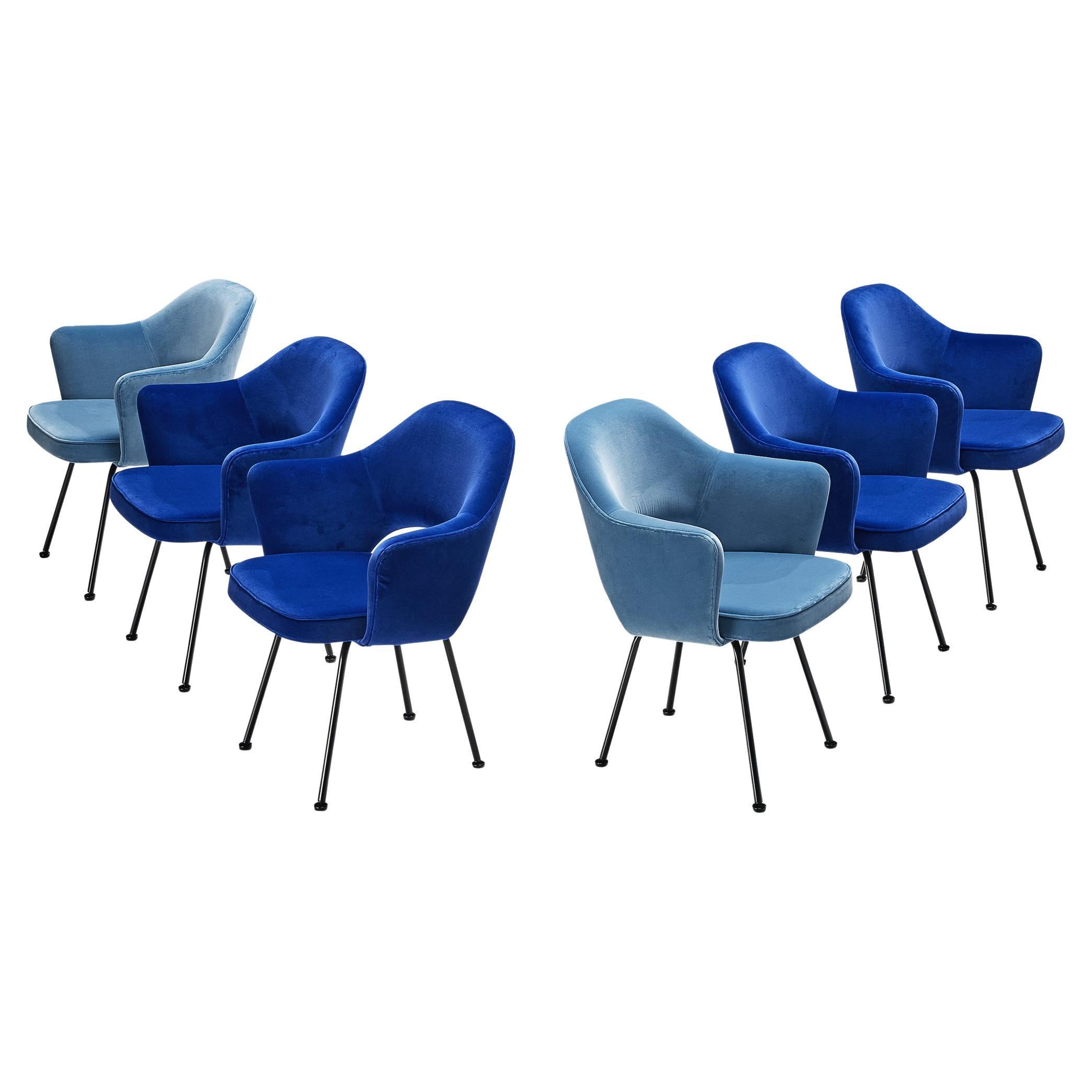 Eero Saarinen for Knoll Set of Six Dining Chairs in Blue Upholstery