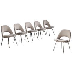 Eero Saarinen for Knoll Set of Six Dining Chairs in Grey Velvet