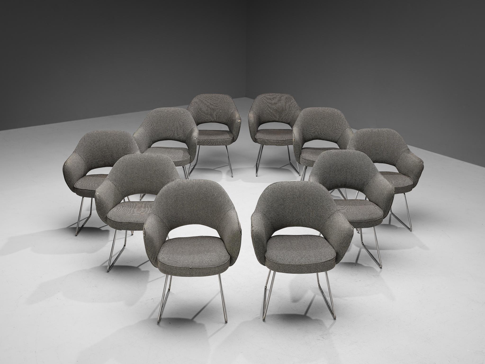 Eero Saarinen for Knoll International, set of ‘Conference’ armchairs, fabric, chromed metal, France, Paris, designed in 1957

This large set of armchairs was commissioned by the UNESCO Headquarters located in Paris. This iconic building was