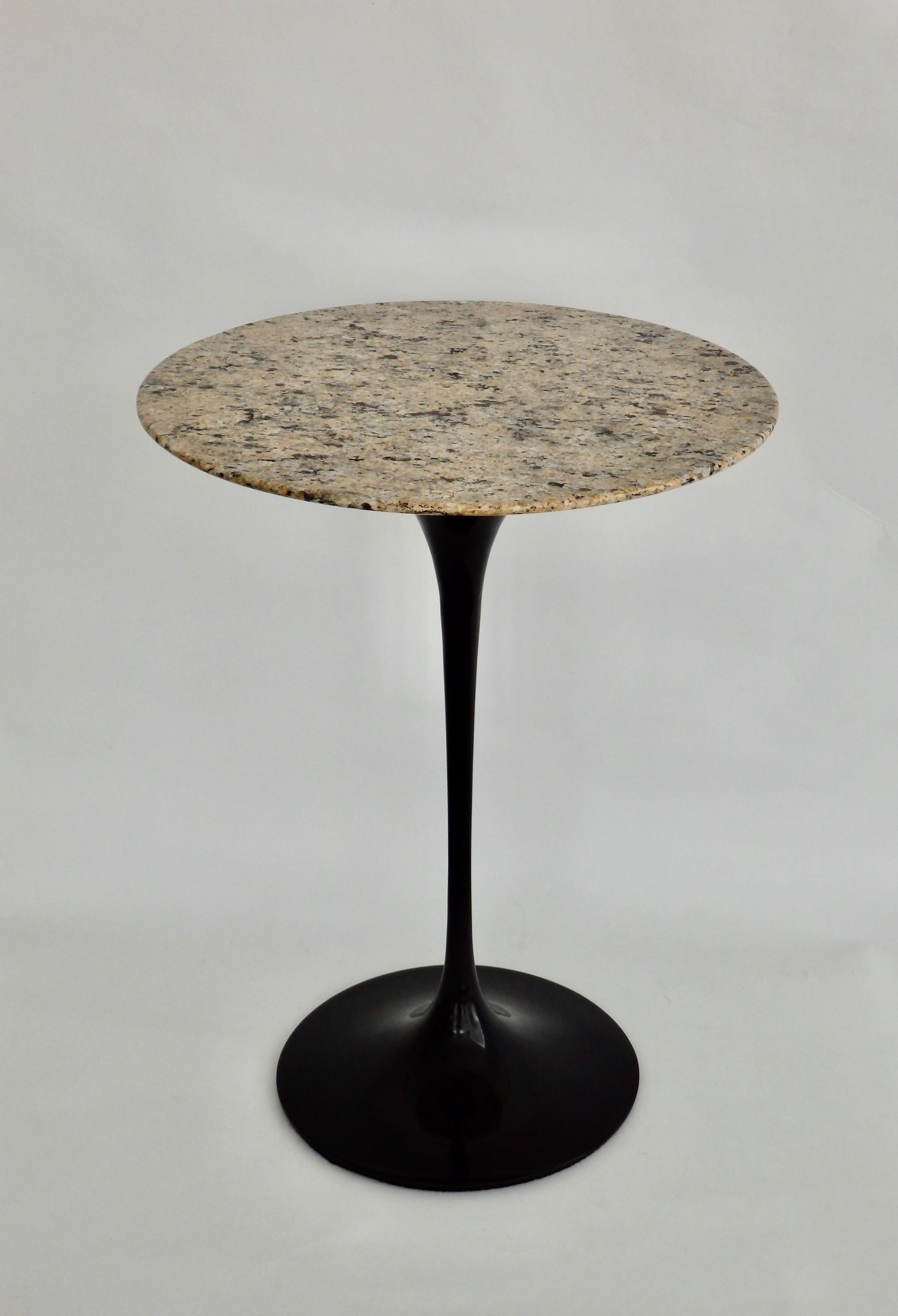 Early cast iron base Eero Saarinen table for Knoll with custom granite top .  Base refinished in black. Table will ship with top removed.