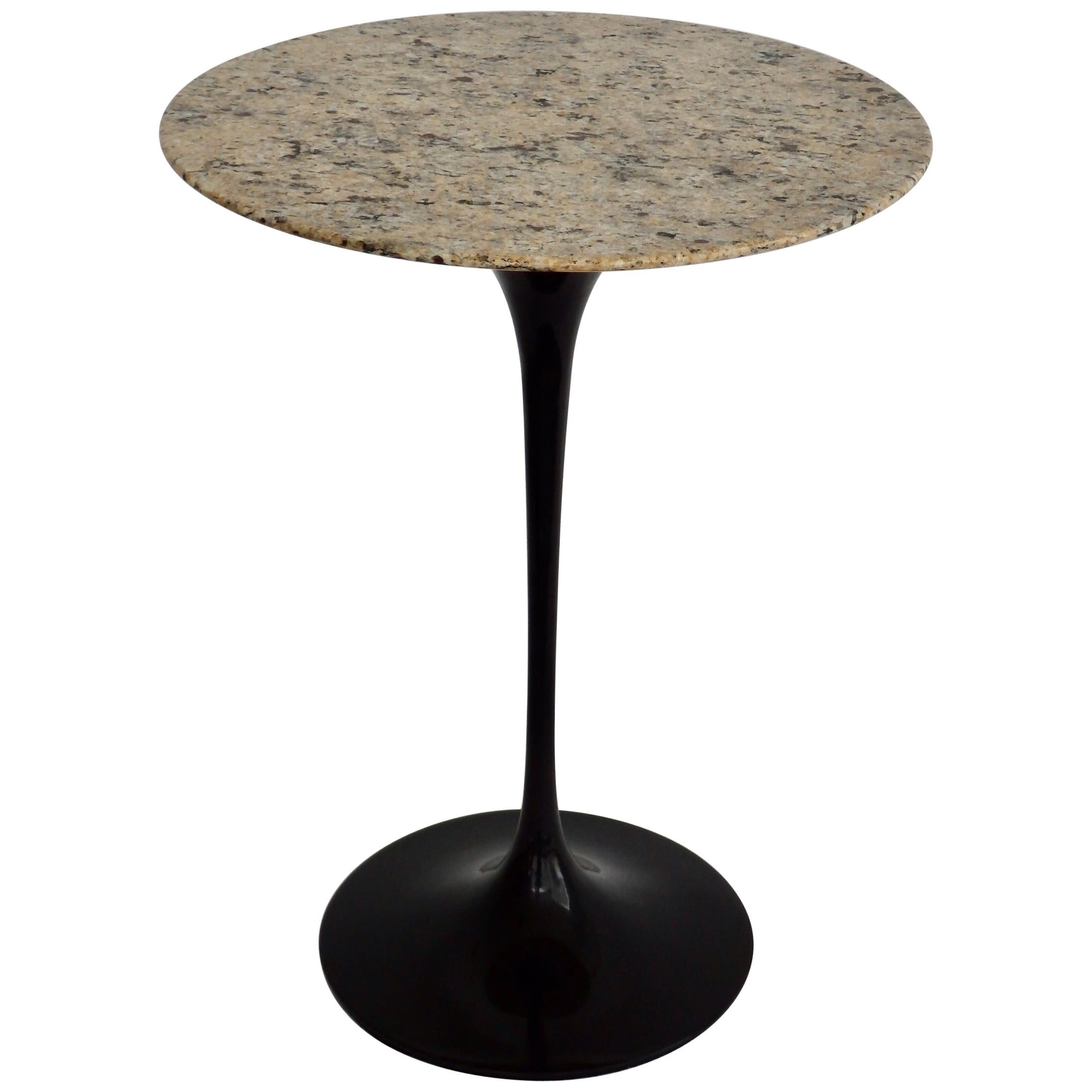 Eero Saarinen for Knoll Tulip Group Black Cast Iron Side Table with Stone Top