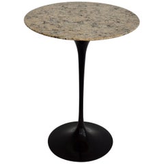 Retro Eero Saarinen for Knoll Tulip Group Black Cast Iron Side Table with Stone Top
