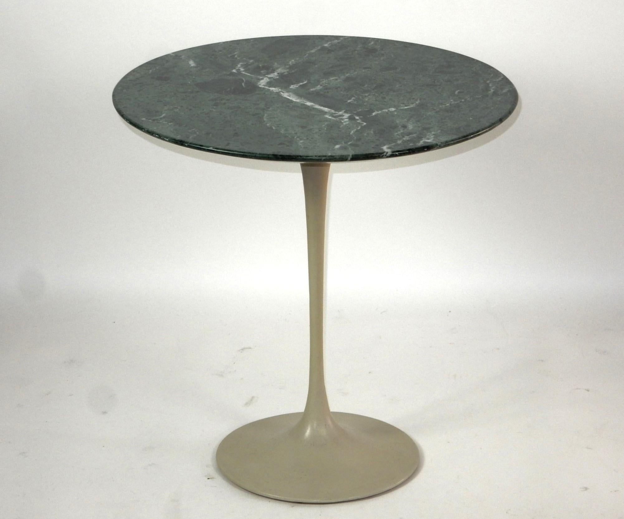 Iron Eero Saarinen for Knoll Tulip Pedestal Side Table w/ Verdi Alpi Marble Top  For Sale