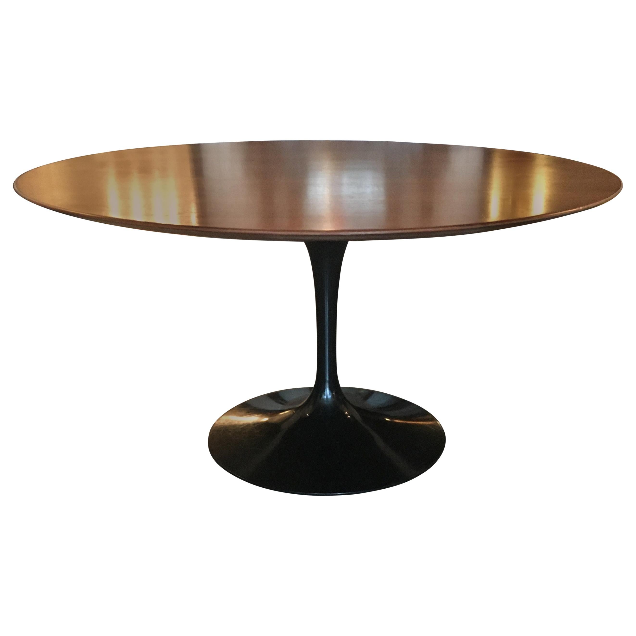 Eero Saarinen for Knoll Tulip Table, Rare Black Base with Teak Top, Signed