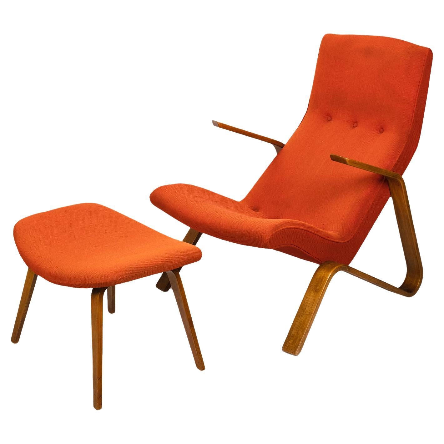 Eero Saarinen for Knoll Upholstered Grasshopper Chair and Footstool For Sale