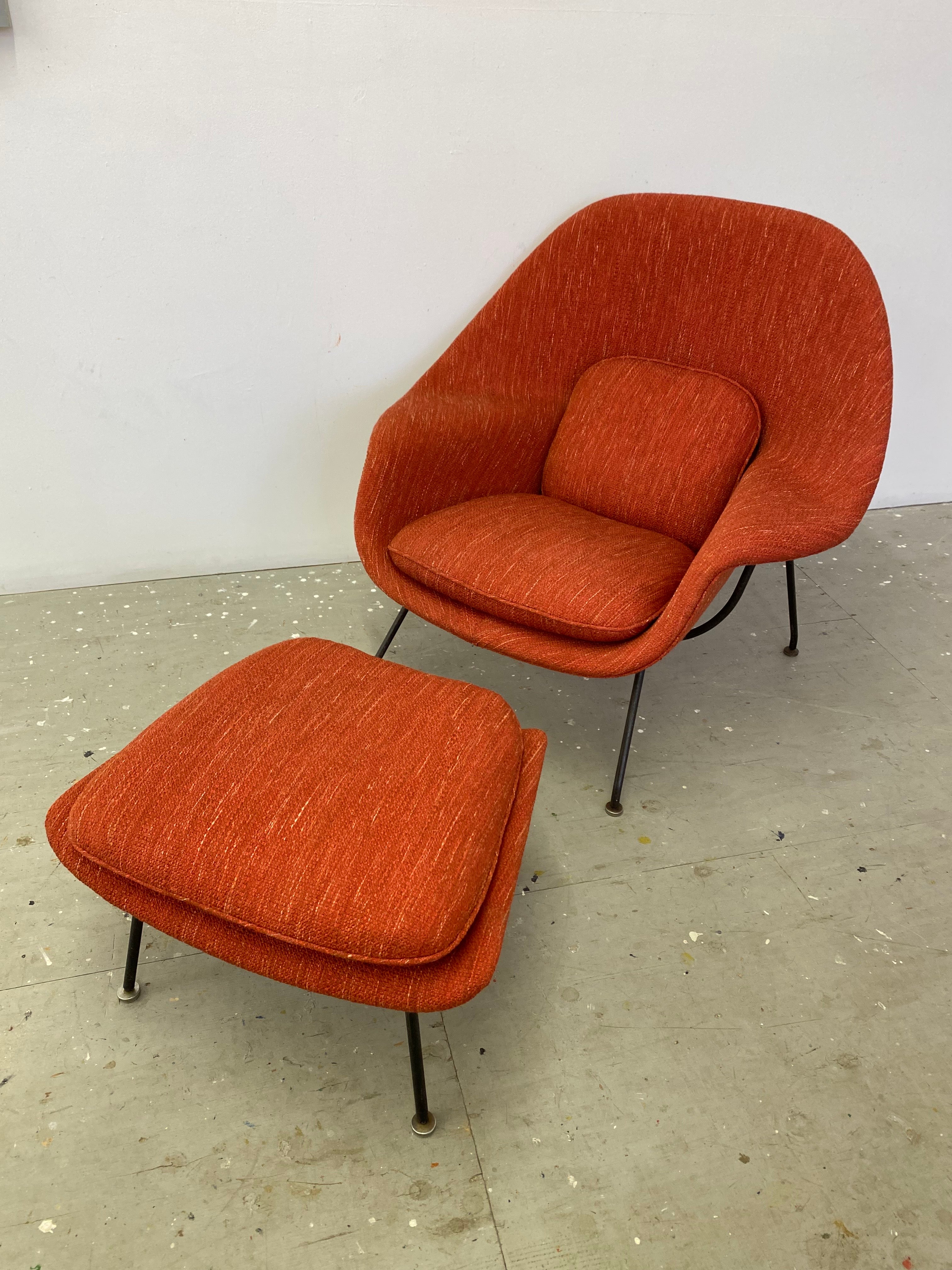 Eero Saarinen for Knoll Womb Chair and ottoman.  Probably one of the most comfortable chairs ever created!  This chair and ottoman dates to the mid-60's, although the design is from 1948.  Old models are made with a fiberglass body, where as the