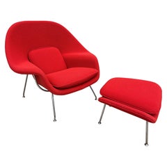 Eero Saarinen for Knoll Womb Chair and Ottoman in a red Boucle