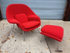 Eero Saarinen for Knoll Womb Chair and Ottoman in a red Boucle