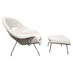 Eero Saarinen for Knoll Womb Chair and Ottoman in Off-White Boucle
