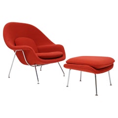 Eero Saarinen for Knoll Womb Chair and Ottoman in Red Boucle