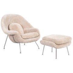 Eero Saarinen for Knoll Womb Chair and Ottoman Reupholstered in Shearling
