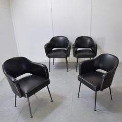 Eero Saarinen Style Lounge Chairs in Black Faux Leather, 1965