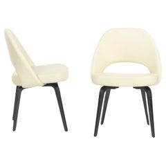 Eero Saarinen Knoll 2020 Executive Side Chair w/ Wood Legs & Ivory Leather