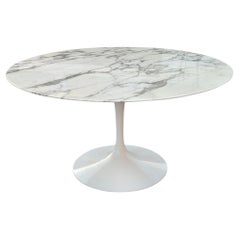 Eero Saarinen Knoll Tulip Round Dining Table 54" DIA Arabescato Marble Glossy