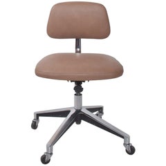 1970s Saarinen KNOLL Office Desk Task Chair Tan Leather Chrome Adjustable