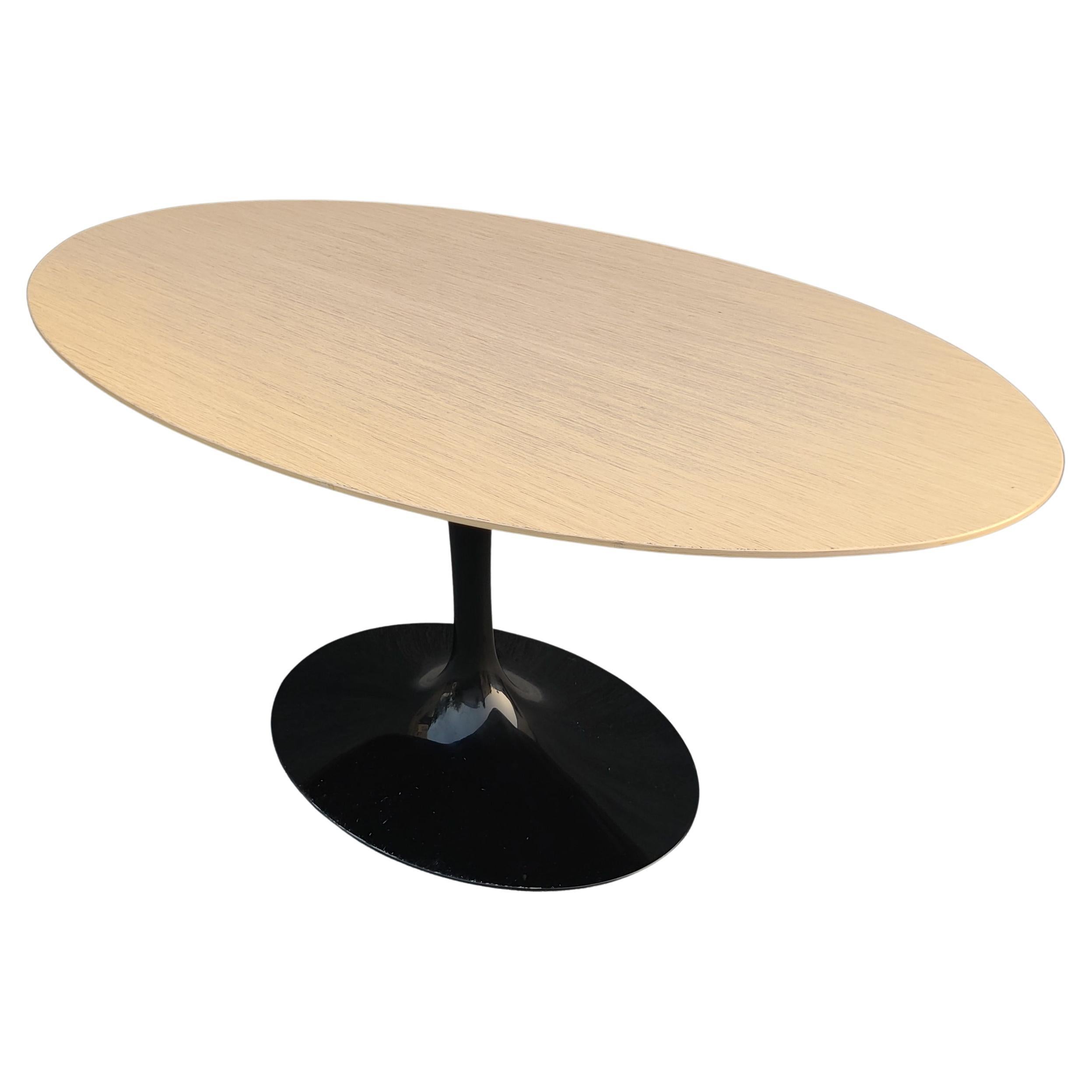 Eero Saarinen Knoll Oval Tulip Dining Table 66x38" Blond Wood Top Black Base For Sale