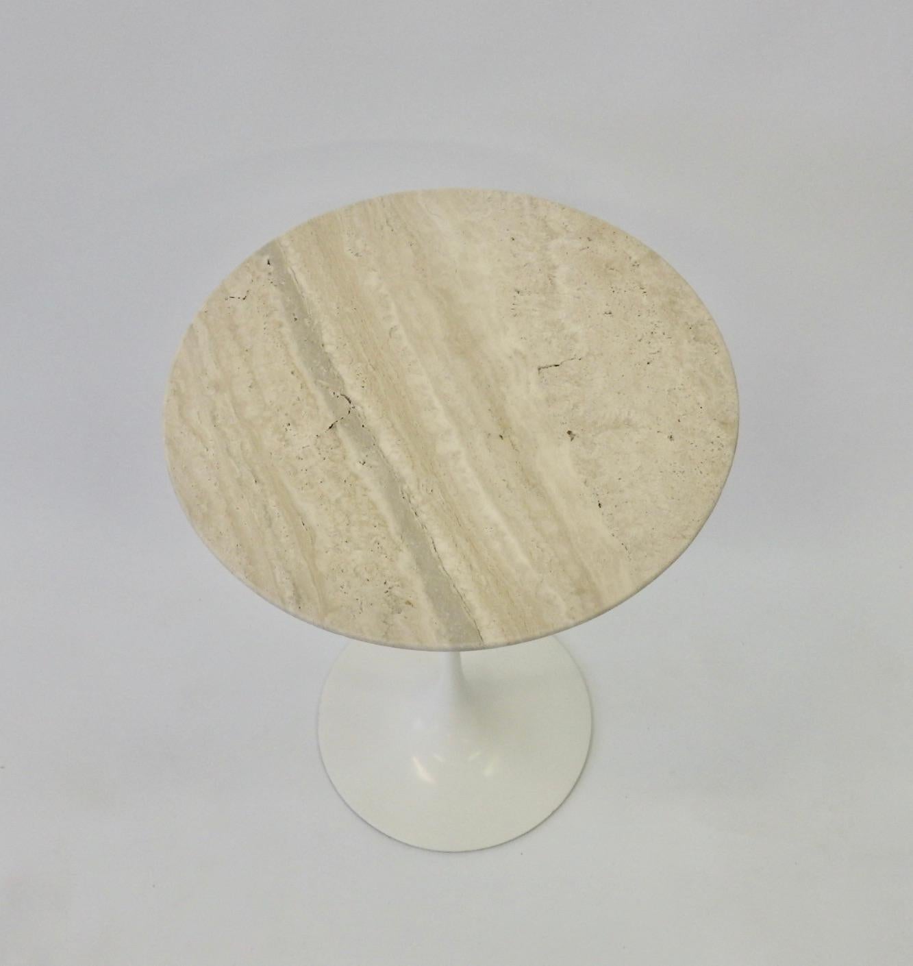 Mid-Century Modern Eero Saarinen Knoll Tulip Table with Travertine Marble Top