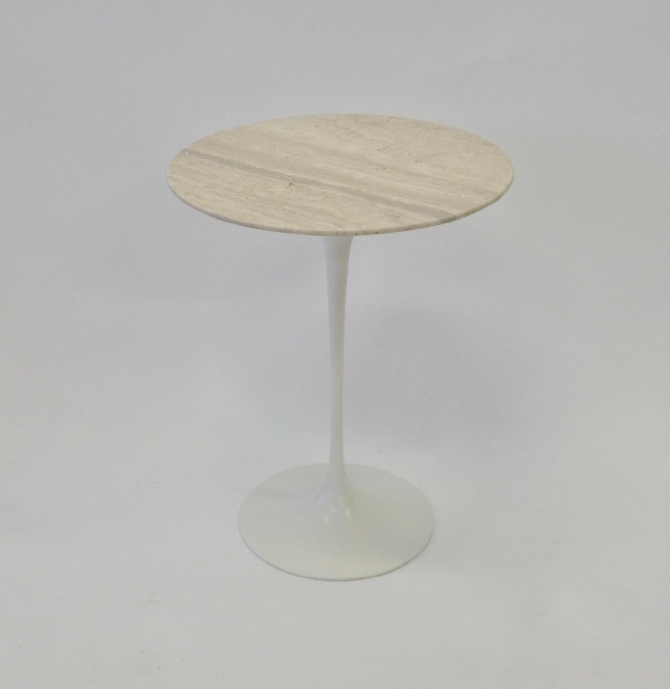 Eero Saarinen Knoll Tulip Table with Travertine Marble Top In Good Condition In Ferndale, MI