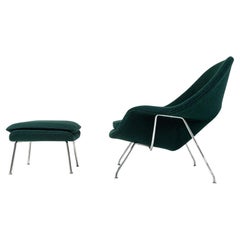 Used Eero Saarinen Large Womb Chair and Ottoman in Forest Green Boucle