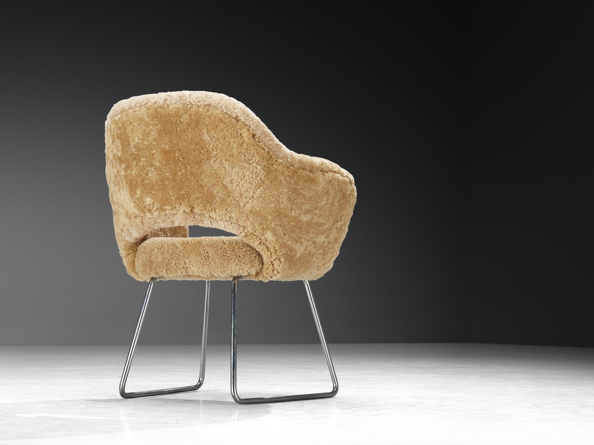 French Eero Saarinen Limited Edition ‘Conference’ Armchair in Sheepskin For Sale