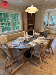 Eero Saarinen Medium Oval Grey Marble Dining Table with Black Base by Knoll