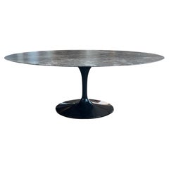 Eero Saarinen Medium Oval Grey Marble Dining Table with Black Base by Knoll
