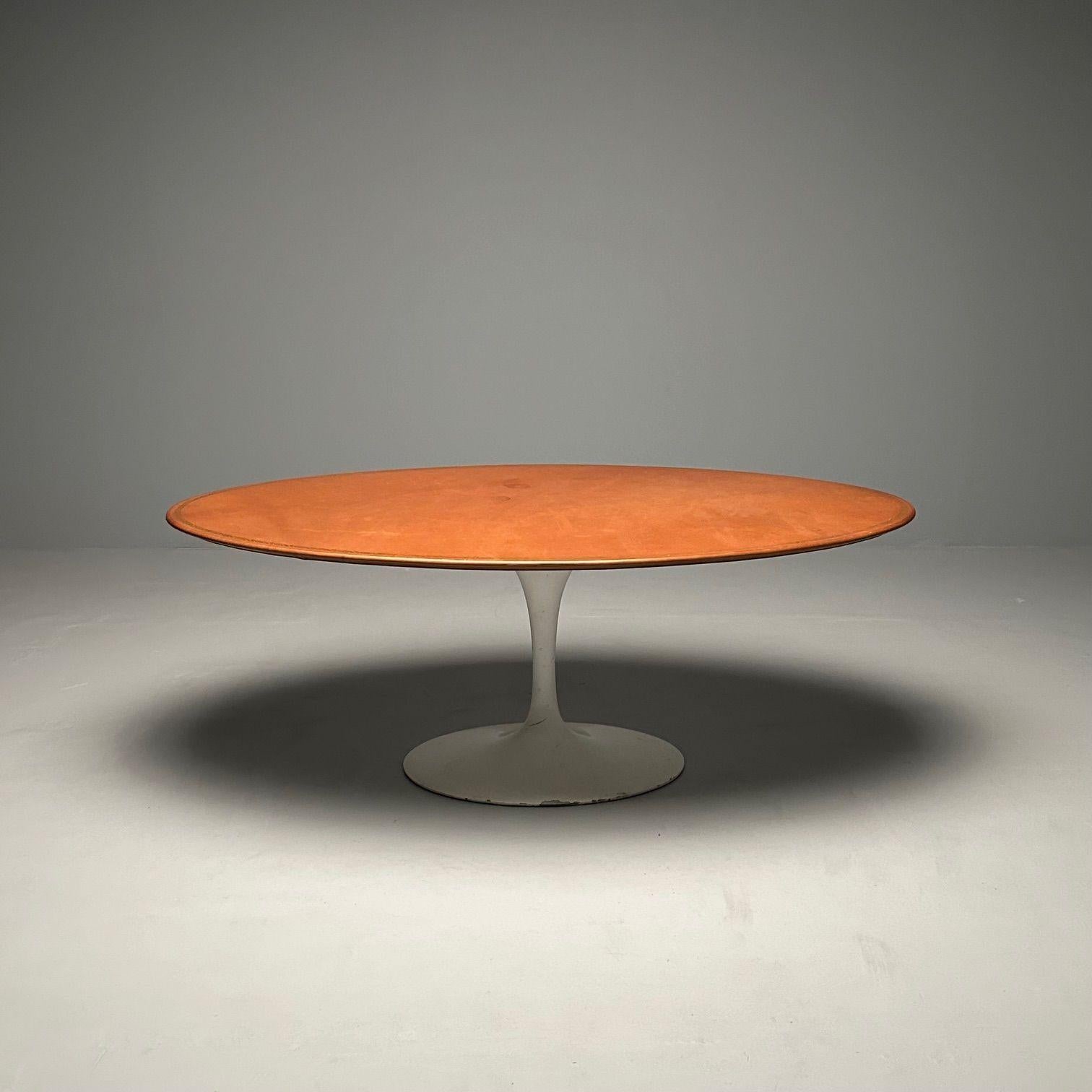 American Eero Saarinen Mid-Century Modern Tulip Dining Table, Leather Top, Miles Redd