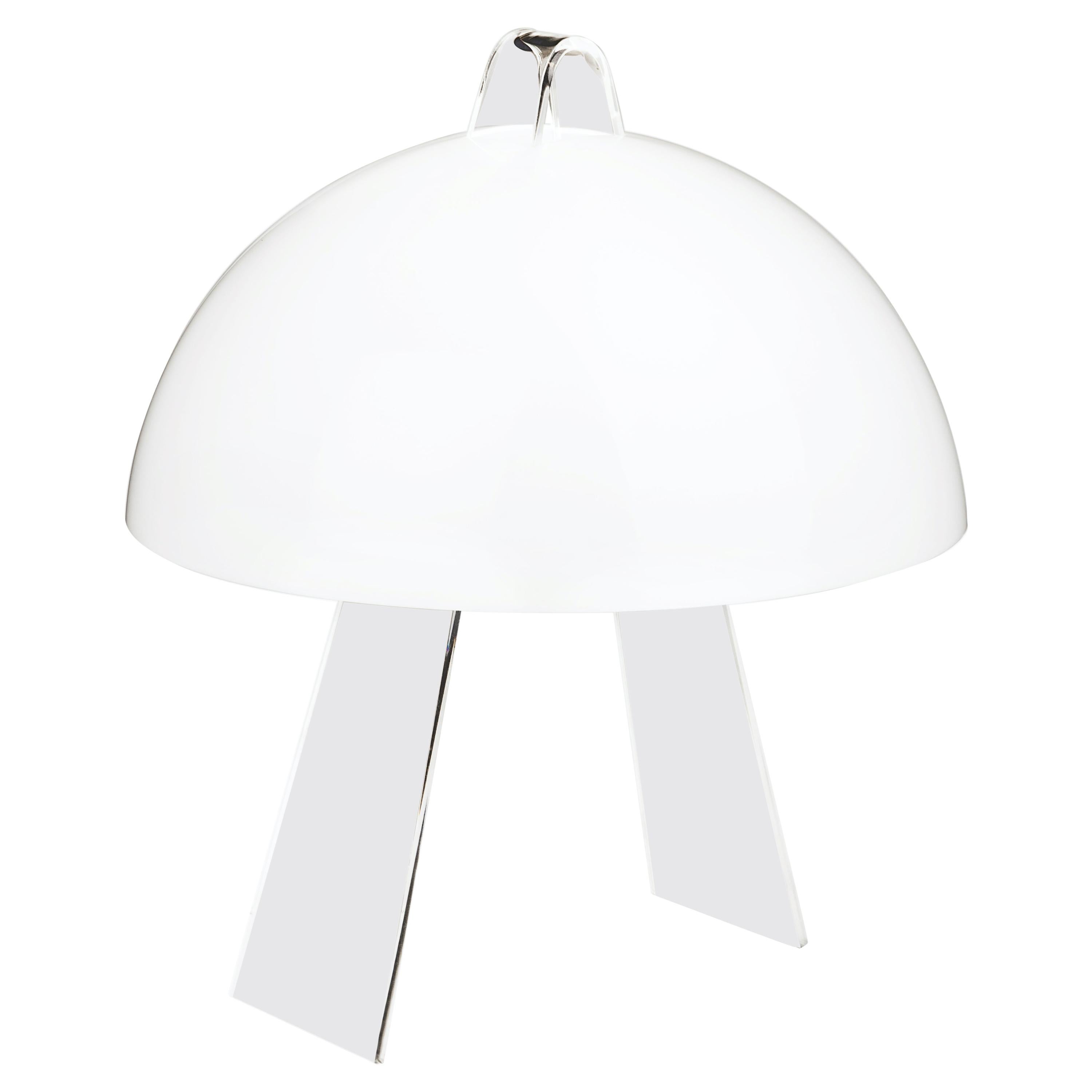 Eero Saarinen 'Moonlight' table lamp for Innolux Oy, Finland. Designed by the legendary Eero Sairanen, this clear acrylic legs of this ultra refined table lamp echo the shape of the letter A, which supports the opaline white acrylic dome. The lamp