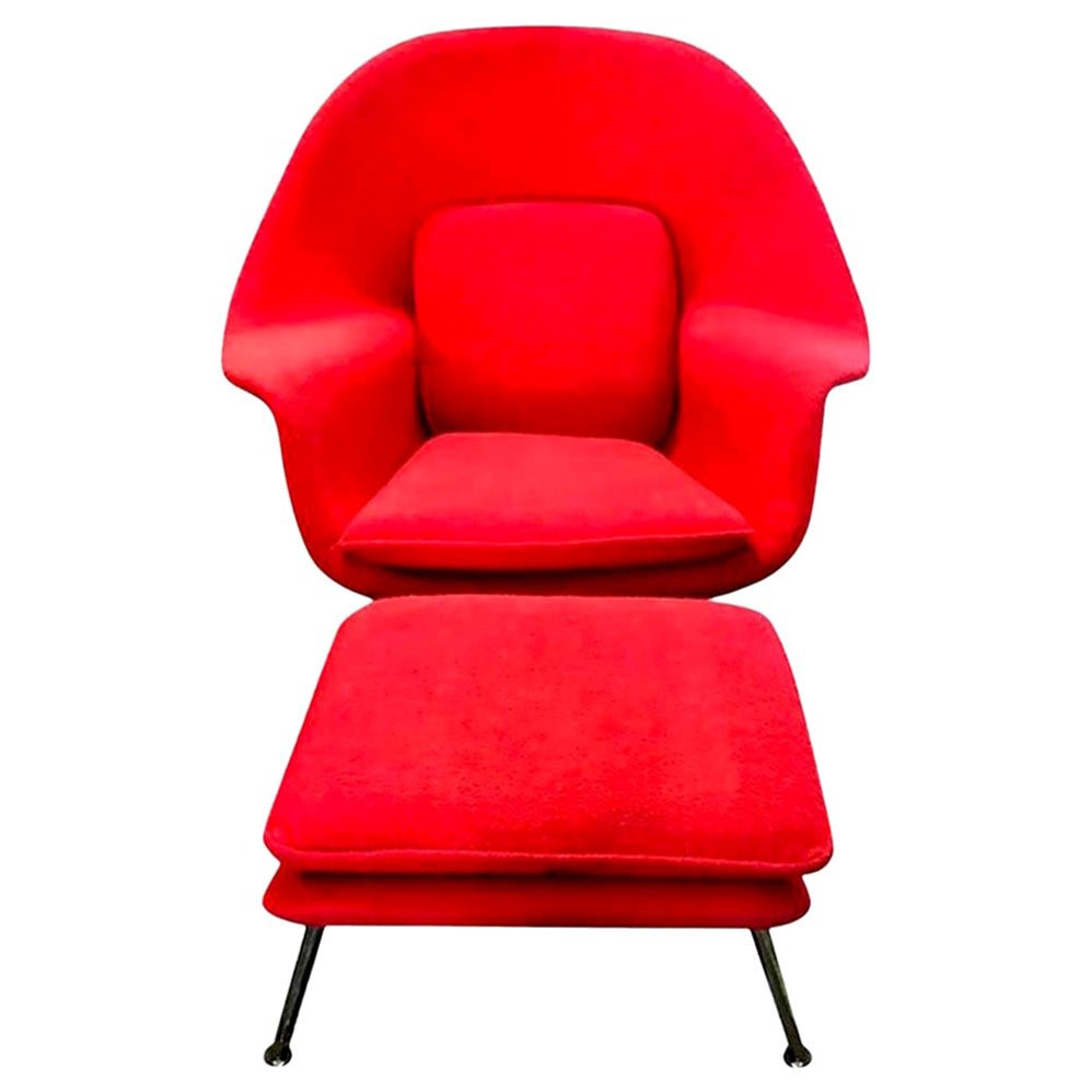 Eero Saarinen Original Midcentury Womb Chair and Ottoman Foot Stool for Knoll