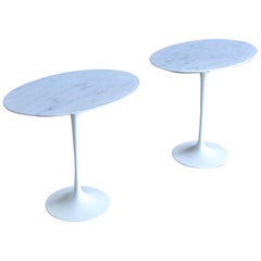 Eero Saarinen Oval Carrara Marble Tulip Side Tables for Knoll, circa 1972