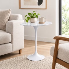 Eero Saarinen Oval Side Table with Calacatta Satin Marble & White Base
