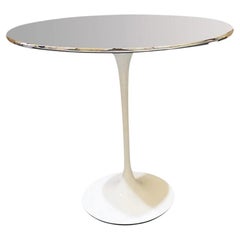 Eero Saarinen Oval Side Table with Chrome Top & White Base
