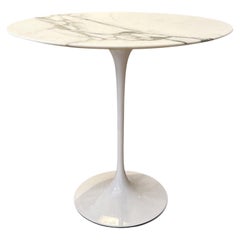 Eero Saarinen Oval Side Table with Grey Satin Marble & White Base by Knoll