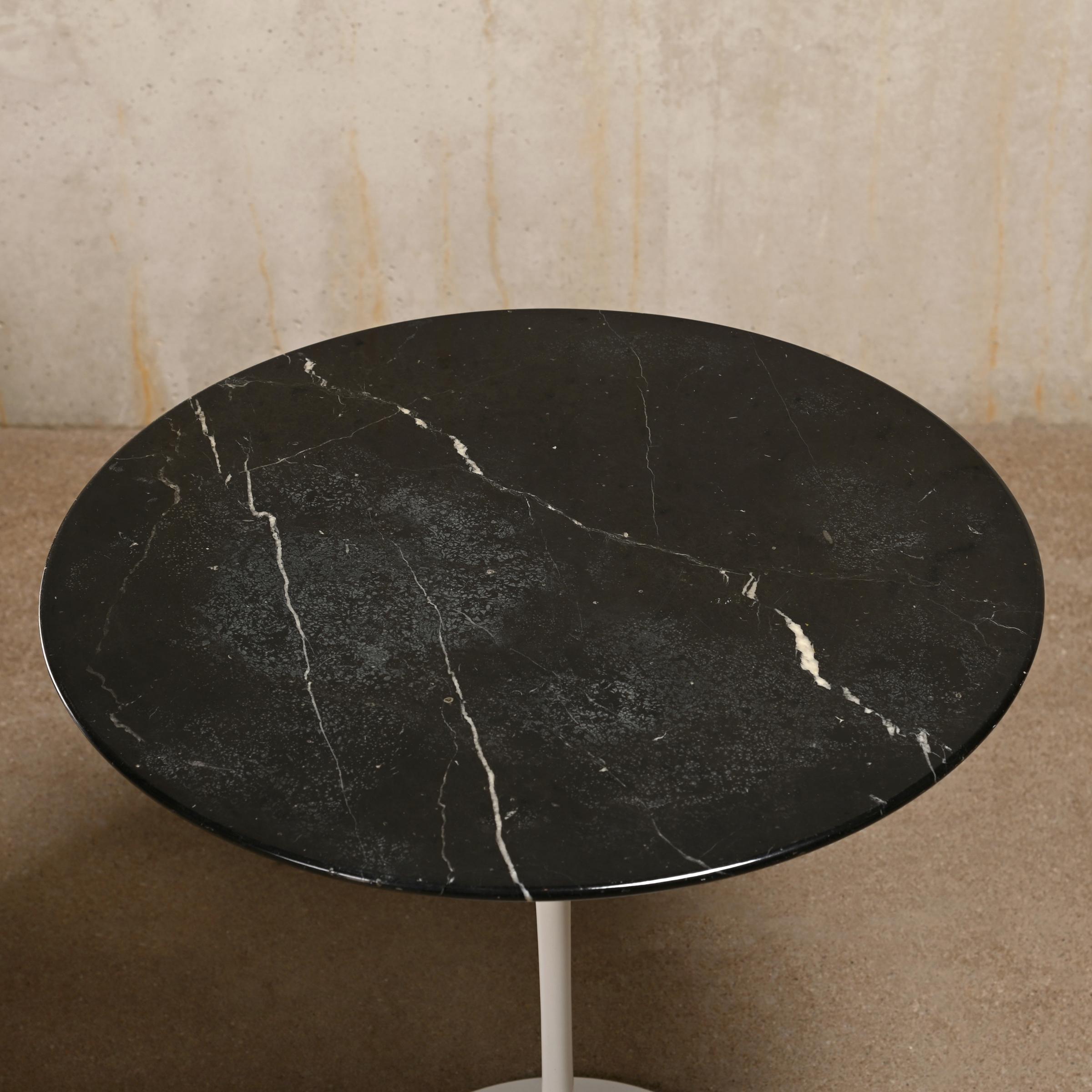 Mid-Century Modern Eero Saarinen Pedestal Side Table with Dark Grey and Black Marble for Knoll