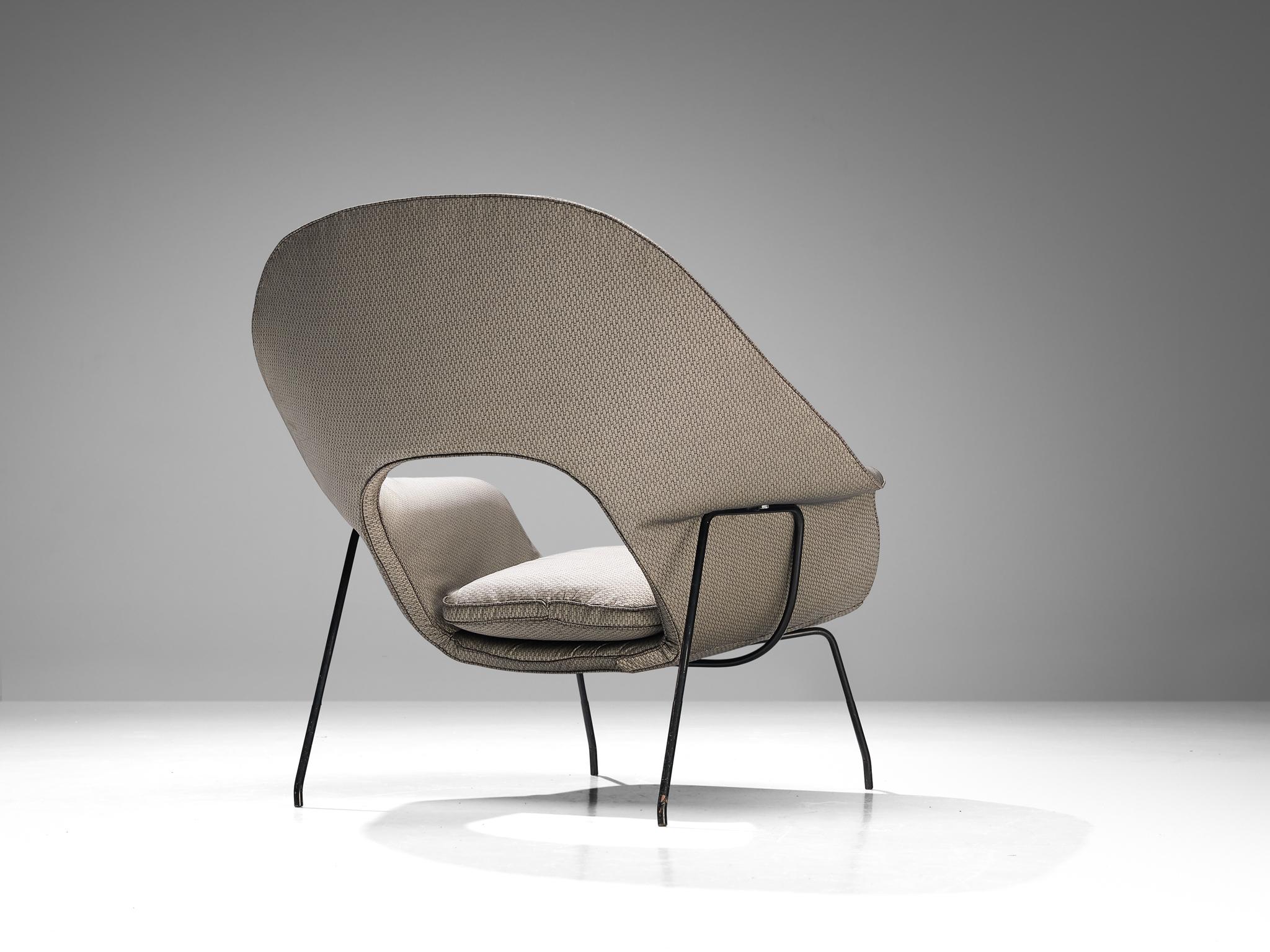 Mid-Century Modern Eero Saarinen Rare and Early 'Womb' Chair in Grey Upholstery and Metal For Sale