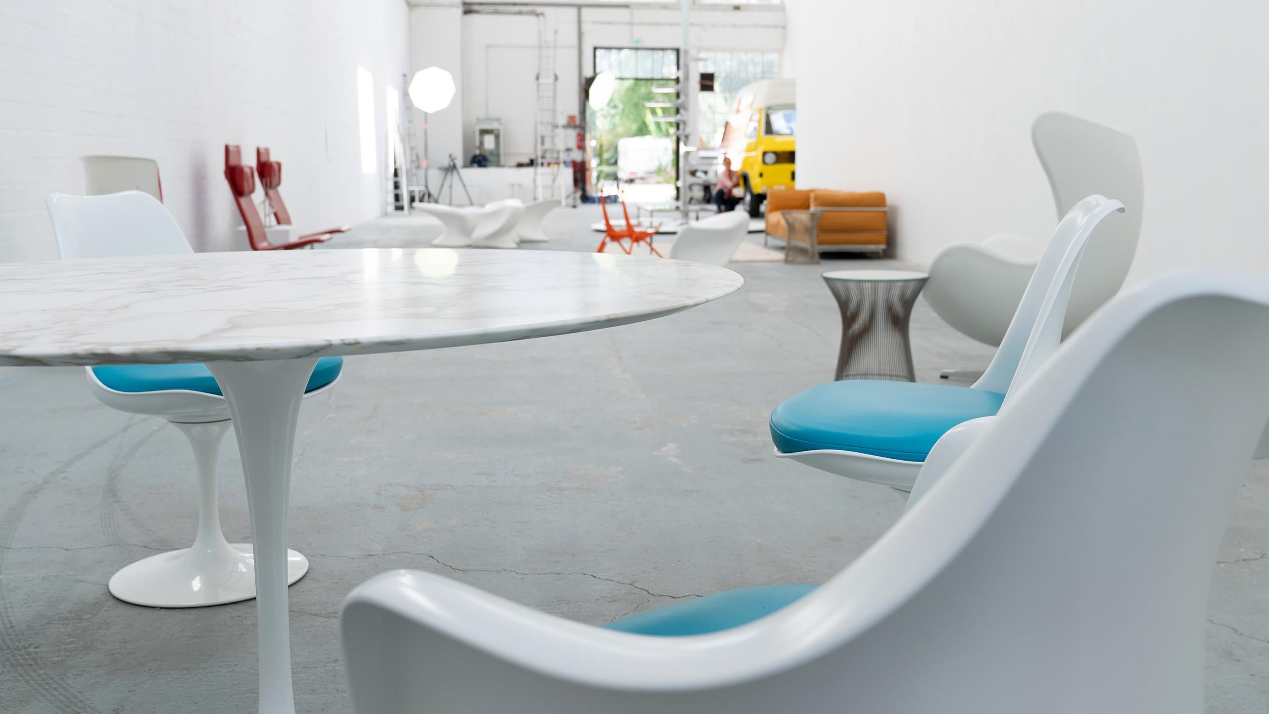 Eero Saarinen, Set of 4 Tulip Chair by Knoll International in Turquoise-Blue 6
